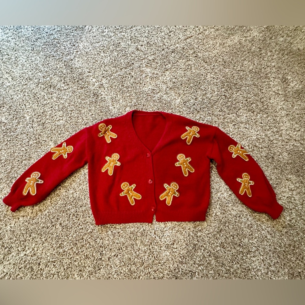 Festive & Fun: Gingerbread Man Cropped Cardigan size Large